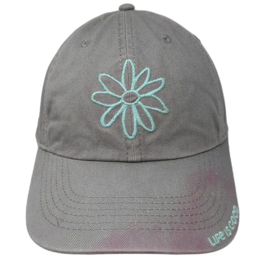 Life Is Good Baseball Cap Gray One Size Flower Floral Cotton Hat Adjustable